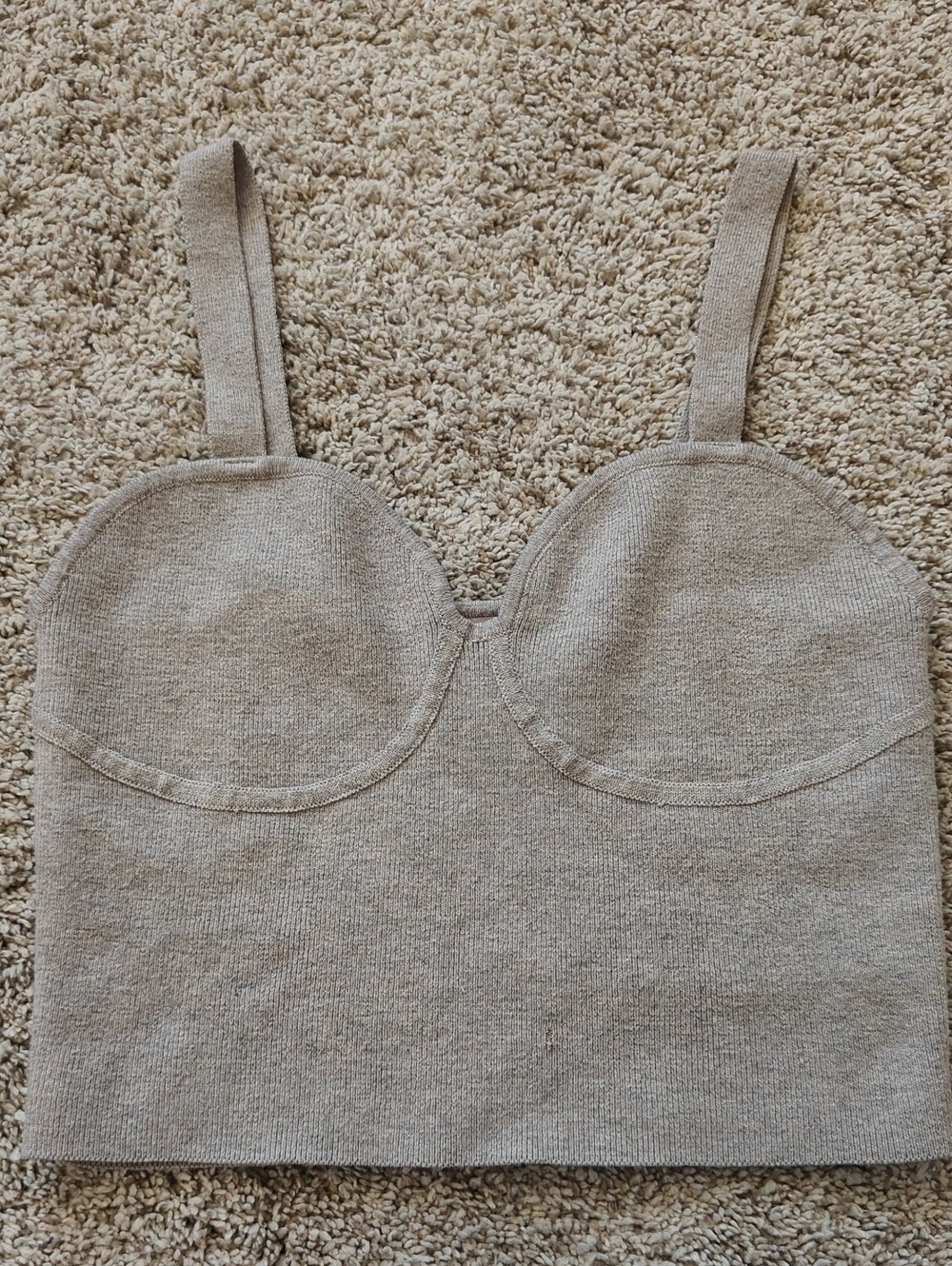 H&M Neutral Beige Knit Bustier-Style Crop Top